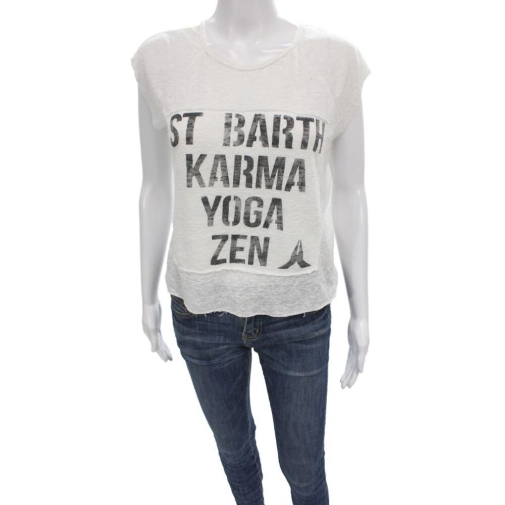 St.Barth Unisex Adults Basic Linen Graphic T-Shirt White Yoga Summer Size S